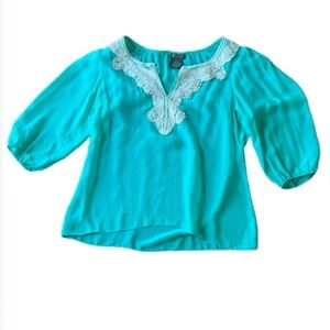 Anthropologie Sheer Lace Trim Women's Top